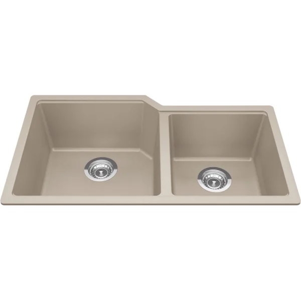Offset double bowl Kindred granite sink
