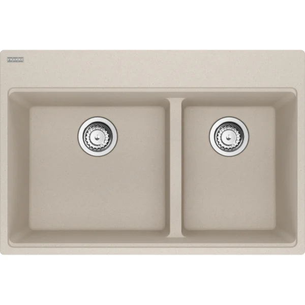 Beige granite double bowl kitchen sink by Franke