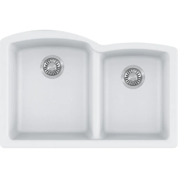 White granite curved Franke double kitchen sink