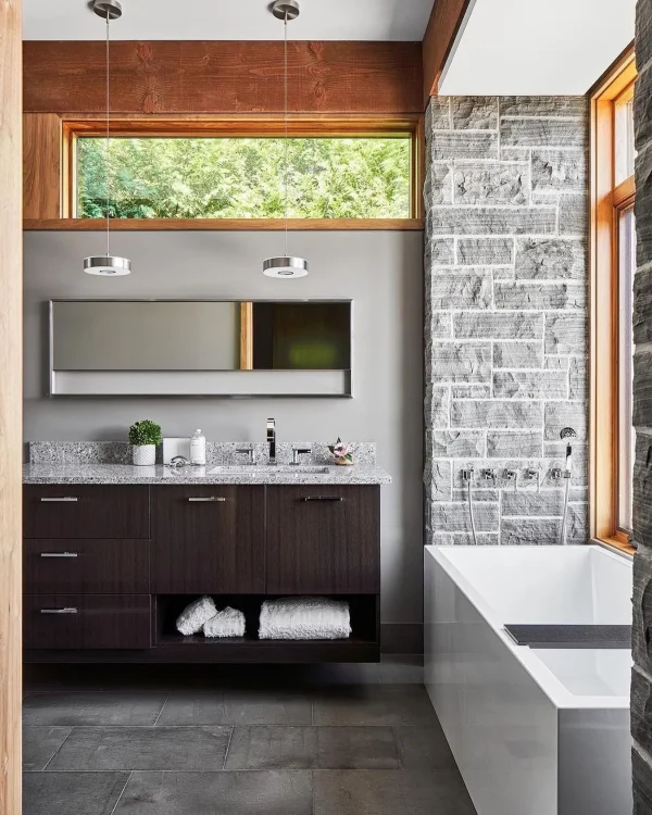 Modern with dark vanity and rubinet bathroom fixtures